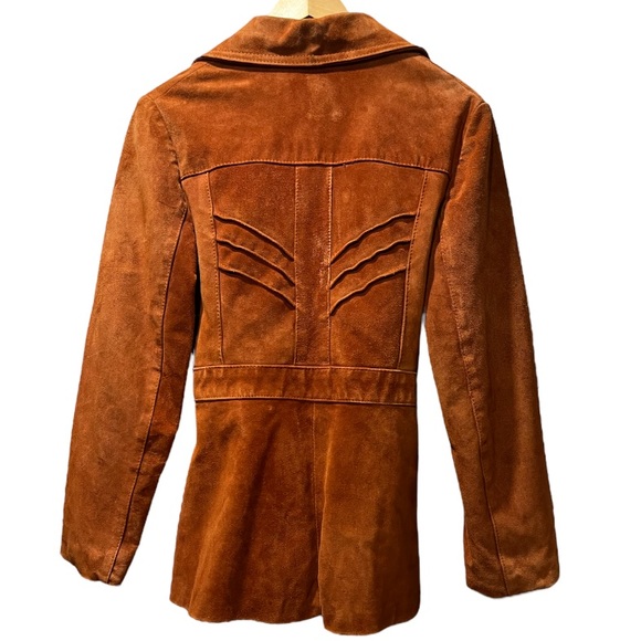 Vintage Suede Leather Jacket Burnt Orange Belted Suede Coat Size Medium 13/14 - Picture 4 of 17